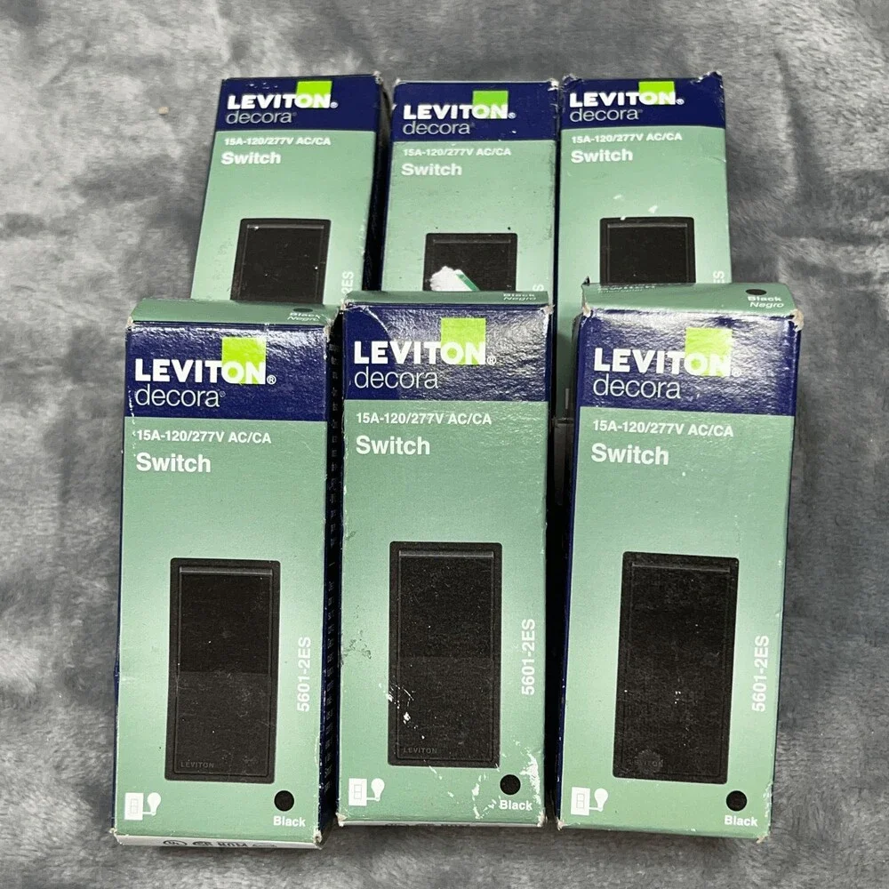 6x Leviton Decora Single Pole Rocker Switch 5601-2ES 15A 120V Black
